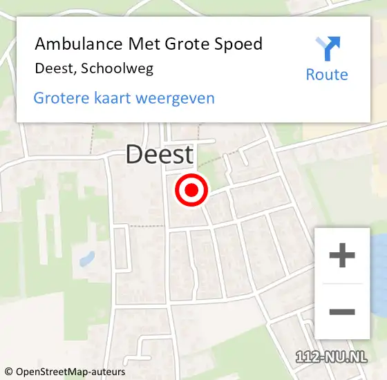 Locatie op kaart van de 112 melding: Ambulance Met Grote Spoed Naar Deest, Schoolweg op 5 oktober 2022 21:06