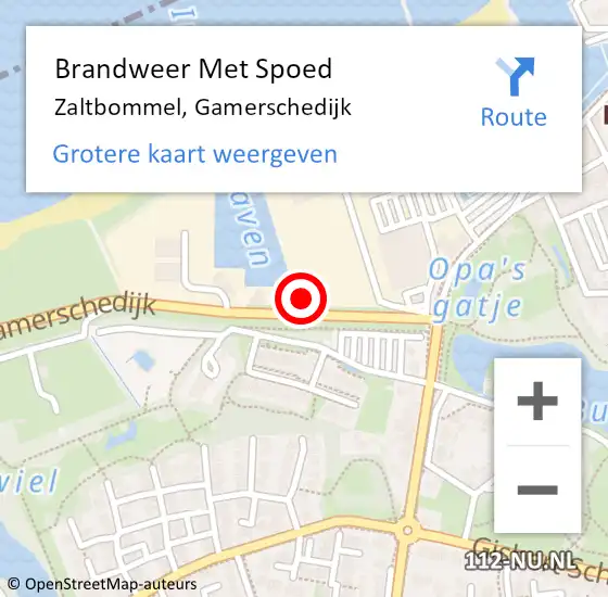 Locatie op kaart van de 112 melding: Brandweer Met Spoed Naar Zaltbommel, Gamerschedijk op 5 oktober 2022 21:15