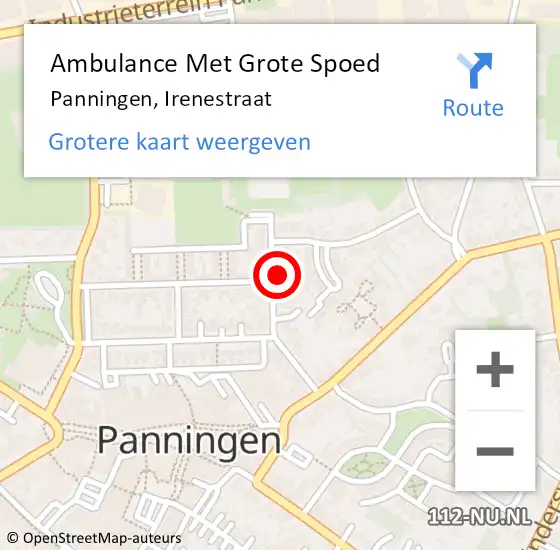 Locatie op kaart van de 112 melding: Ambulance Met Grote Spoed Naar Panningen, Irenestraat op 5 oktober 2022 21:26