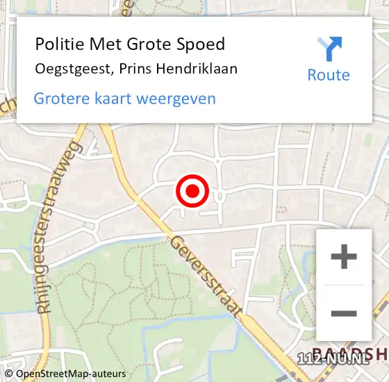 Locatie op kaart van de 112 melding: Politie Met Grote Spoed Naar Oegstgeest, Prins Hendriklaan op 5 oktober 2022 21:51