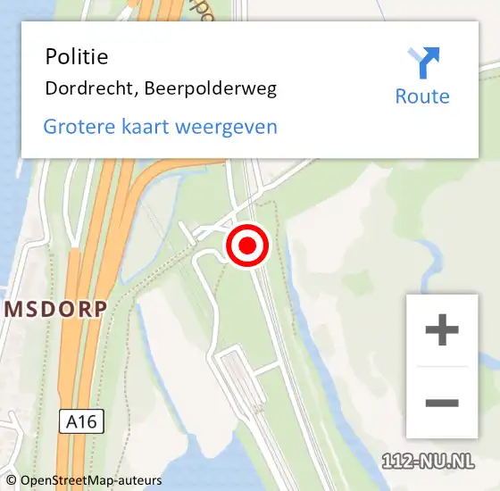 Locatie op kaart van de 112 melding: Politie Dordrecht, Beerpolderweg op 5 oktober 2022 21:53