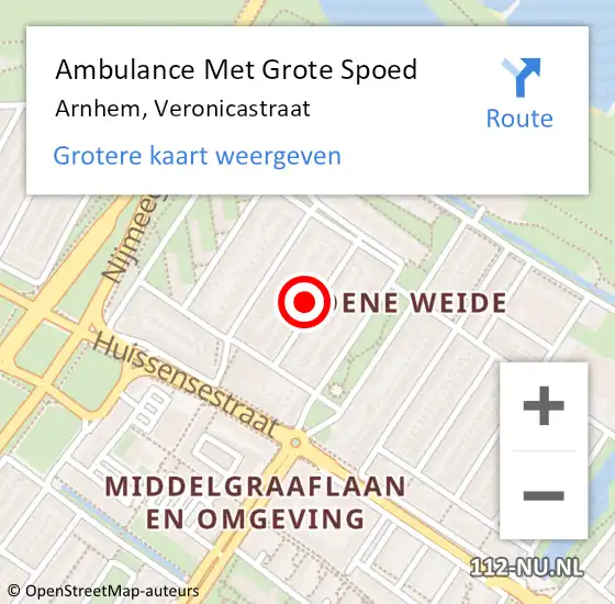 Locatie op kaart van de 112 melding: Ambulance Met Grote Spoed Naar Arnhem, Veronicastraat op 5 oktober 2022 22:06