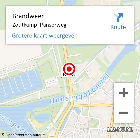 Locatie op kaart van de 112 melding: Brandweer Zoutkamp, Panserweg op 5 oktober 2022 22:09