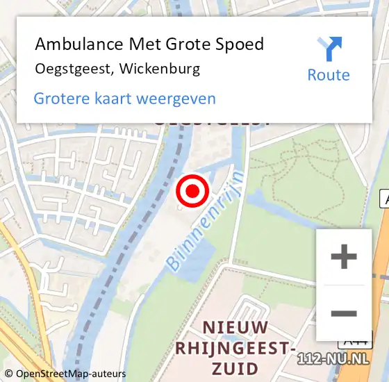 Locatie op kaart van de 112 melding: Ambulance Met Grote Spoed Naar Oegstgeest, Wickenburg op 5 oktober 2022 23:13