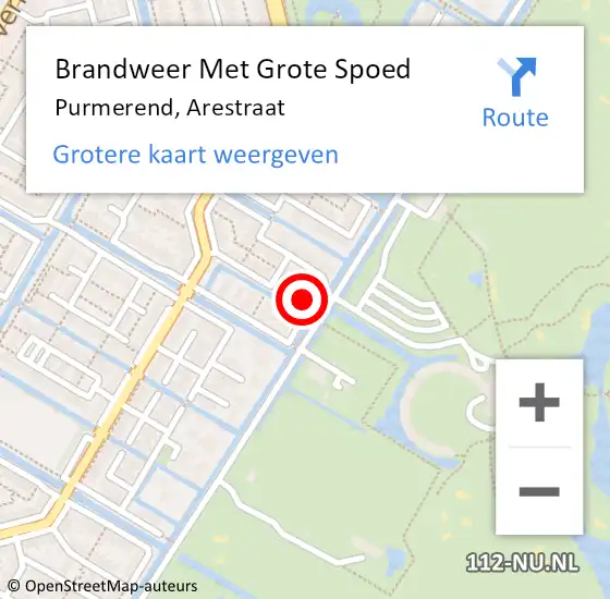 Locatie op kaart van de 112 melding: Brandweer Met Grote Spoed Naar Purmerend, Arestraat op 5 oktober 2022 23:59