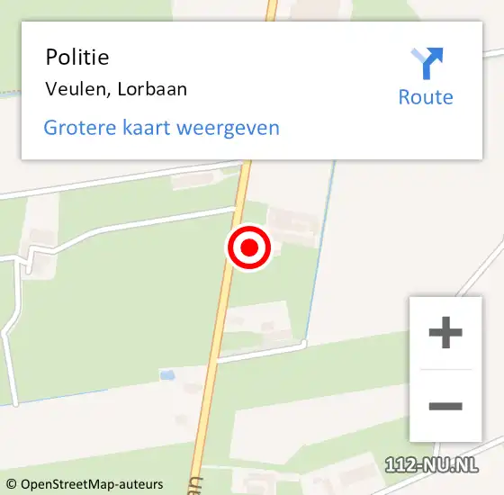 Locatie op kaart van de 112 melding: Politie Veulen, Lorbaan op 6 oktober 2022 00:29