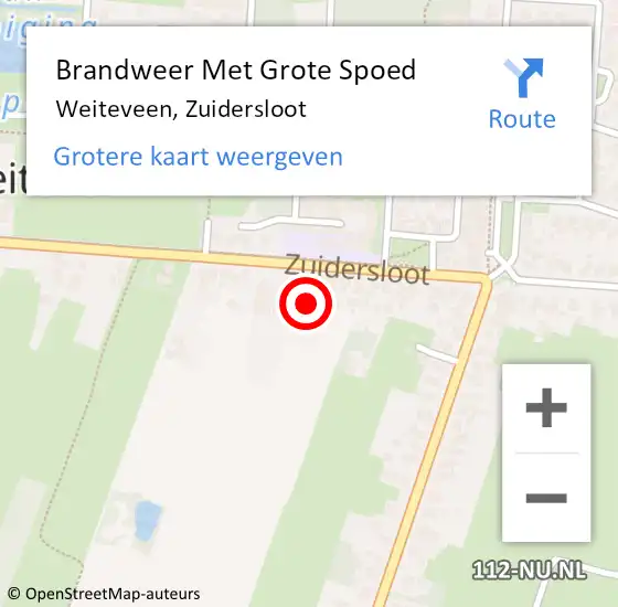 Locatie op kaart van de 112 melding: Brandweer Met Grote Spoed Naar Weiteveen, Zuidersloot op 6 oktober 2022 00:46