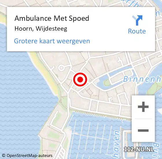 Locatie op kaart van de 112 melding: Ambulance Met Spoed Naar Hoorn, Wijdesteeg op 6 oktober 2022 02:02