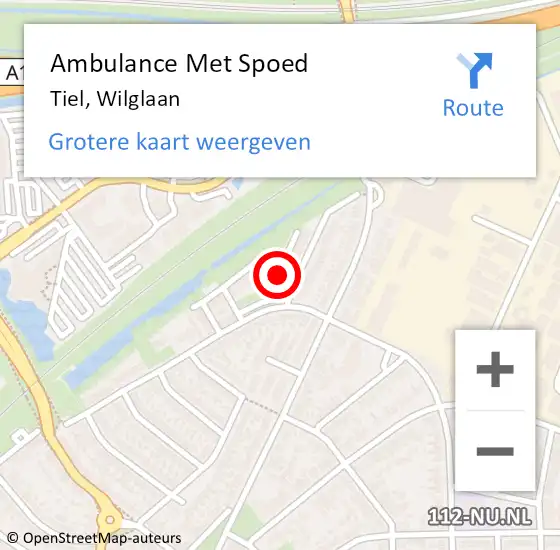 Locatie op kaart van de 112 melding: Ambulance Met Spoed Naar Tiel, Wilglaan op 6 oktober 2022 03:17