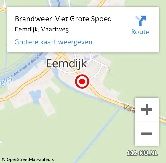 Locatie op kaart van de 112 melding: Brandweer Met Grote Spoed Naar Eemdijk, Vaartweg op 6 oktober 2022 04:40