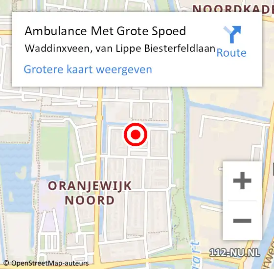 Locatie op kaart van de 112 melding: Ambulance Met Grote Spoed Naar Waddinxveen, van Lippe Biesterfeldlaan op 6 oktober 2022 05:37