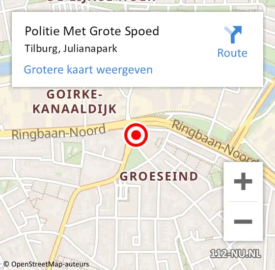 Locatie op kaart van de 112 melding: Politie Met Grote Spoed Naar Tilburg, Julianapark op 6 oktober 2022 05:54
