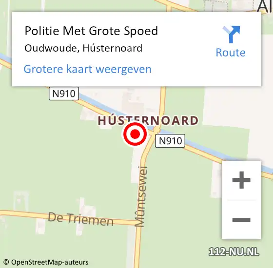 Locatie op kaart van de 112 melding: Politie Met Grote Spoed Naar Oudwoude, Hústernoard op 6 oktober 2022 06:03