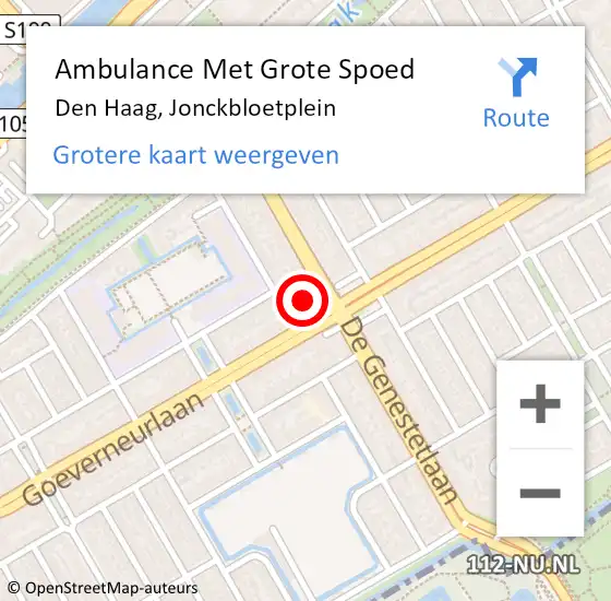 Locatie op kaart van de 112 melding: Ambulance Met Grote Spoed Naar Den Haag, Jonckbloetplein op 6 oktober 2022 06:50