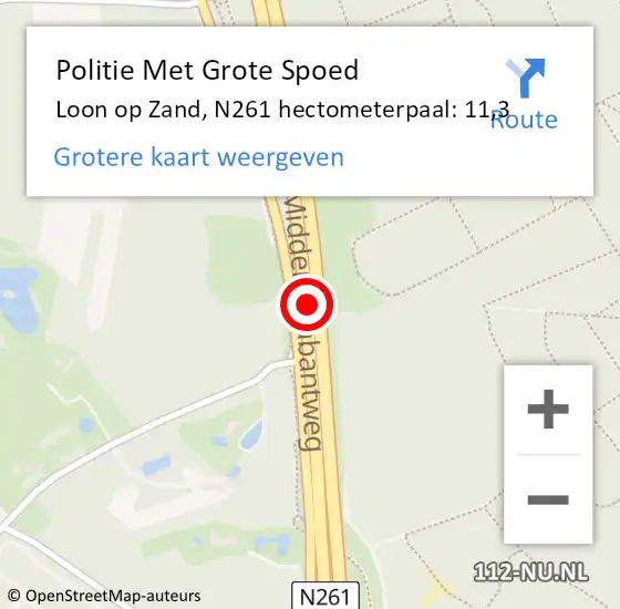 Locatie op kaart van de 112 melding: Politie Met Grote Spoed Naar Loon op Zand, N261 hectometerpaal: 11,3 op 6 oktober 2022 07:02