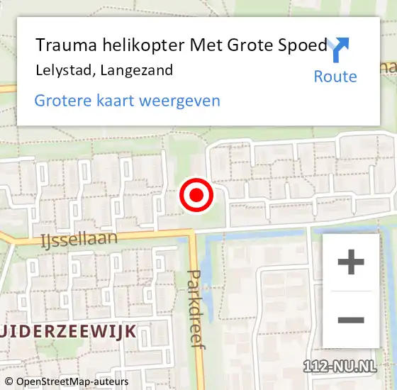 Locatie op kaart van de 112 melding: Trauma helikopter Met Grote Spoed Naar Lelystad, Langezand op 6 oktober 2022 07:16