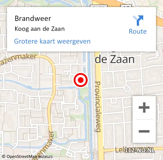 Locatie op kaart van de 112 melding: Brandweer Koog aan de Zaan op 6 oktober 2022 07:21