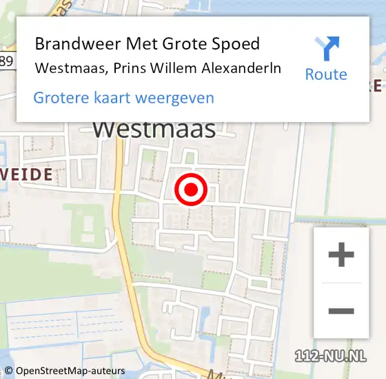 Locatie op kaart van de 112 melding: Brandweer Met Grote Spoed Naar Westmaas, Prins Willem Alexanderln op 6 oktober 2022 07:48