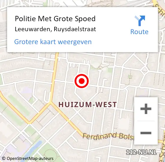 Locatie op kaart van de 112 melding: Politie Met Grote Spoed Naar Leeuwarden, Ruysdaelstraat op 6 oktober 2022 08:21