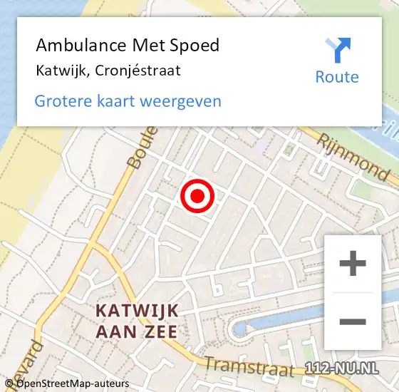 Locatie op kaart van de 112 melding: Ambulance Met Spoed Naar Katwijk, Cronjéstraat op 6 oktober 2022 08:23