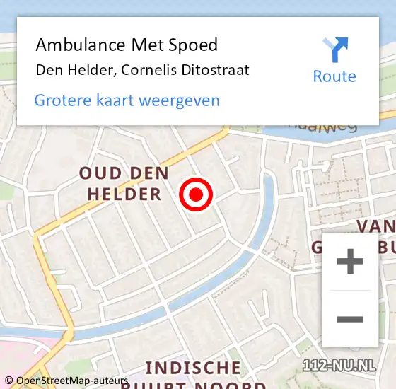 Locatie op kaart van de 112 melding: Ambulance Met Spoed Naar Den Helder, Cornelis Ditostraat op 6 oktober 2022 08:43