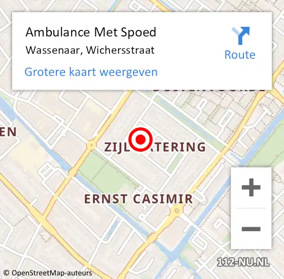 Locatie op kaart van de 112 melding: Ambulance Met Spoed Naar Wassenaar, Wichersstraat op 6 oktober 2022 08:45