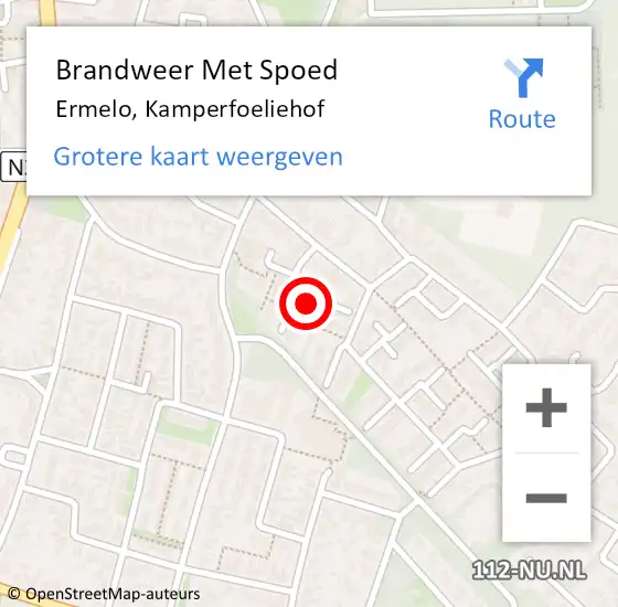 Locatie op kaart van de 112 melding: Brandweer Met Spoed Naar Ermelo, Kamperfoeliehof op 6 oktober 2022 09:10