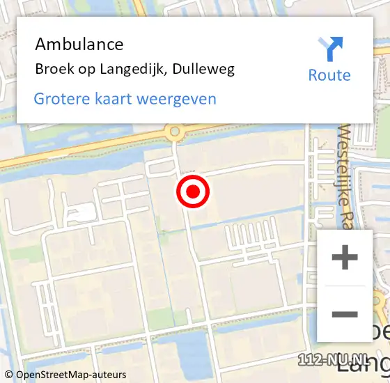 Locatie op kaart van de 112 melding: Ambulance Broek op Langedijk, Dulleweg op 6 oktober 2022 09:22