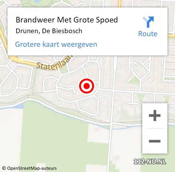 Locatie op kaart van de 112 melding: Brandweer Met Grote Spoed Naar Drunen, De Biesbosch op 6 oktober 2022 09:23