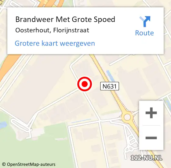 Locatie op kaart van de 112 melding: Brandweer Met Grote Spoed Naar Oosterhout, Florijnstraat op 6 oktober 2022 09:36