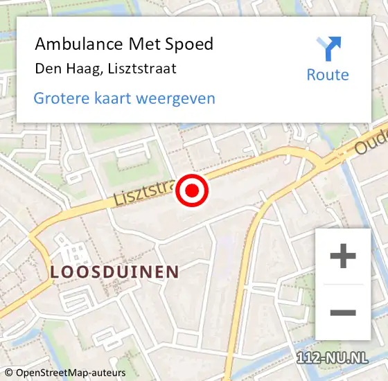 Locatie op kaart van de 112 melding: Ambulance Met Spoed Naar Den Haag, Lisztstraat op 6 oktober 2022 09:55