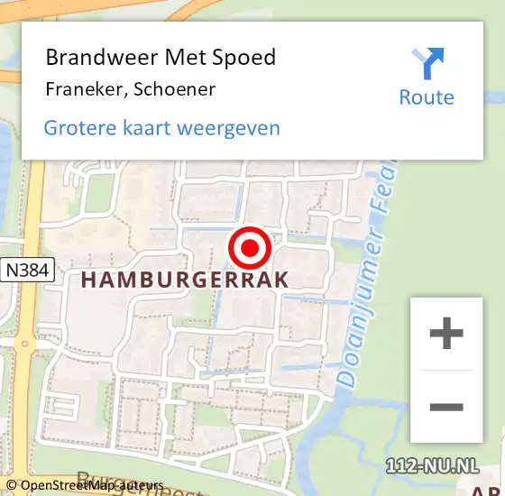 Locatie op kaart van de 112 melding: Brandweer Met Spoed Naar Franeker, Schoener op 6 oktober 2022 09:55