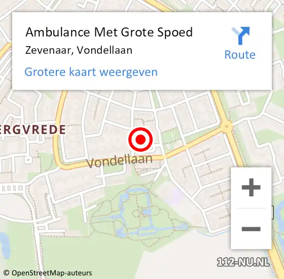 Locatie op kaart van de 112 melding: Ambulance Met Grote Spoed Naar Zevenaar, Vondellaan op 6 oktober 2022 09:58