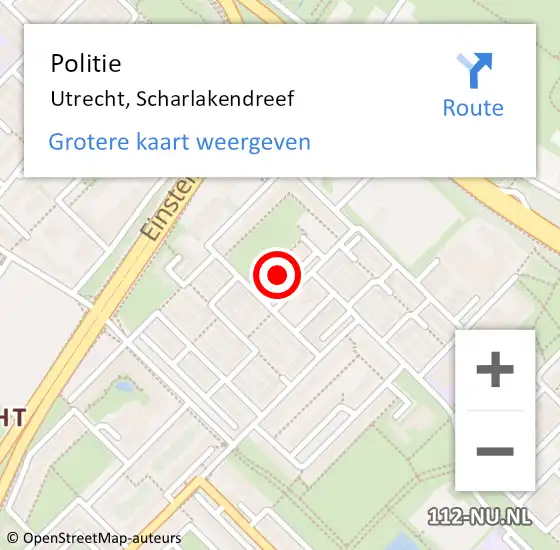 Locatie op kaart van de 112 melding: Politie Utrecht, Scharlakendreef op 6 oktober 2022 10:23