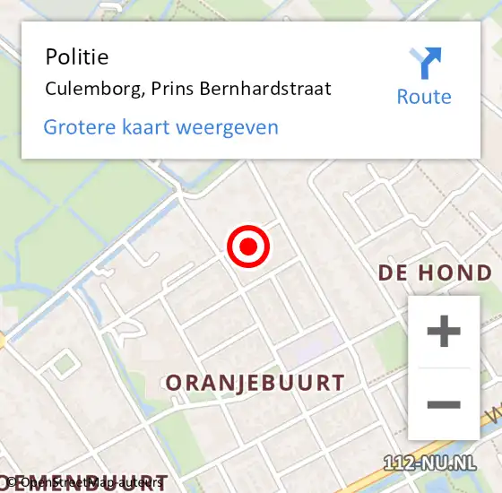 Locatie op kaart van de 112 melding: Politie Culemborg, Prins Bernhardstraat op 6 oktober 2022 10:35