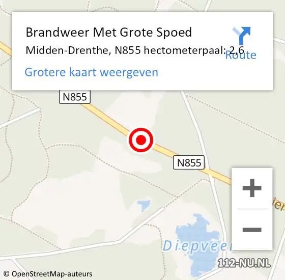 Locatie op kaart van de 112 melding: Brandweer Met Grote Spoed Naar Midden-Drenthe, N855 hectometerpaal: 2,6 op 6 oktober 2022 11:19