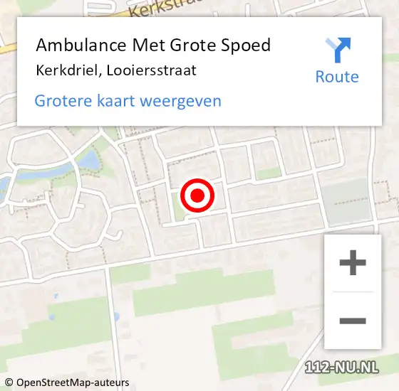 Locatie op kaart van de 112 melding: Ambulance Met Grote Spoed Naar Kerkdriel, Looiersstraat op 6 oktober 2022 12:00