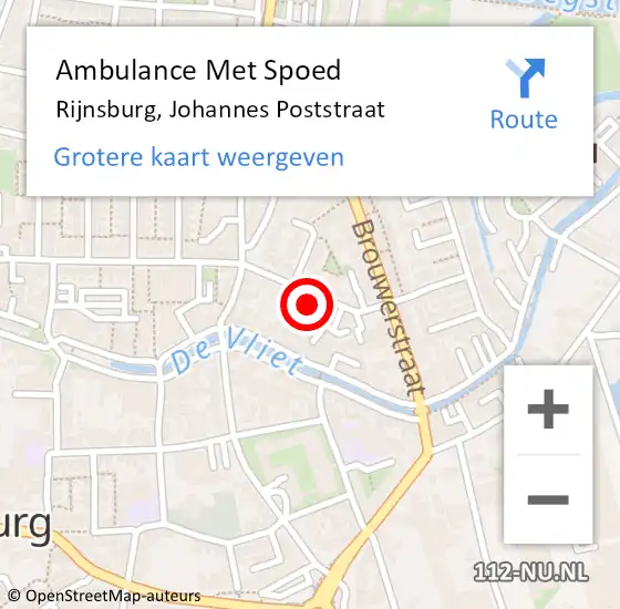 Locatie op kaart van de 112 melding: Ambulance Met Spoed Naar Rijnsburg, Johannes Poststraat op 6 oktober 2022 12:24