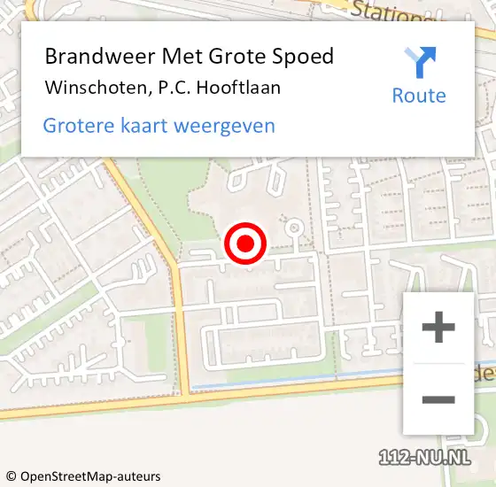 Locatie op kaart van de 112 melding: Brandweer Met Grote Spoed Naar Winschoten, P.C. Hooftlaan op 6 oktober 2022 12:31