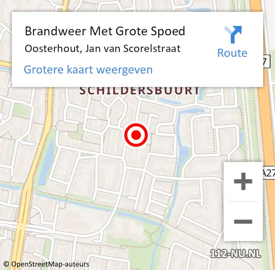 Locatie op kaart van de 112 melding: Brandweer Met Grote Spoed Naar Oosterhout, Jan van Scorelstraat op 6 oktober 2022 13:07