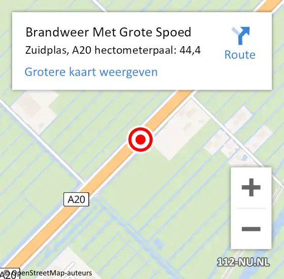 Locatie op kaart van de 112 melding: Brandweer Met Grote Spoed Naar Zuidplas, A20 hectometerpaal: 44,4 op 6 oktober 2022 13:15