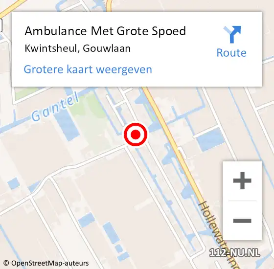 Locatie op kaart van de 112 melding: Ambulance Met Grote Spoed Naar Kwintsheul, Gouwlaan op 6 oktober 2022 13:38