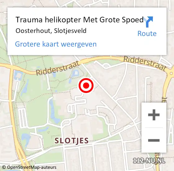 Locatie op kaart van de 112 melding: Trauma helikopter Met Grote Spoed Naar Oosterhout, Slotjesveld op 6 oktober 2022 13:42
