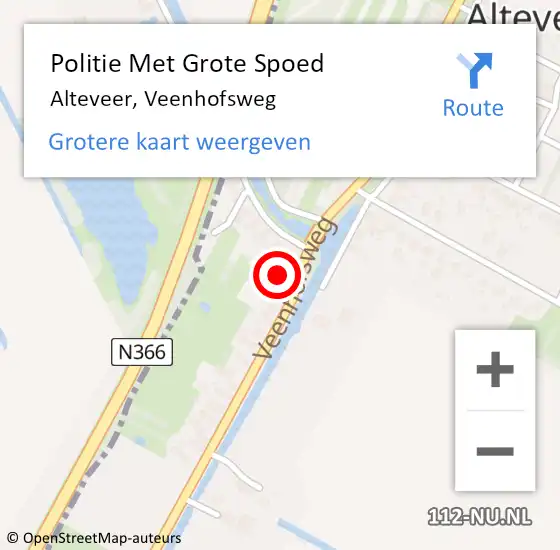 Locatie op kaart van de 112 melding: Politie Met Grote Spoed Naar Alteveer, Veenhofsweg op 6 oktober 2022 13:49