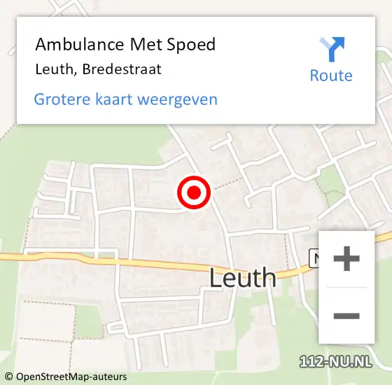 Locatie op kaart van de 112 melding: Ambulance Met Spoed Naar Leuth, Bredestraat op 6 oktober 2022 13:56