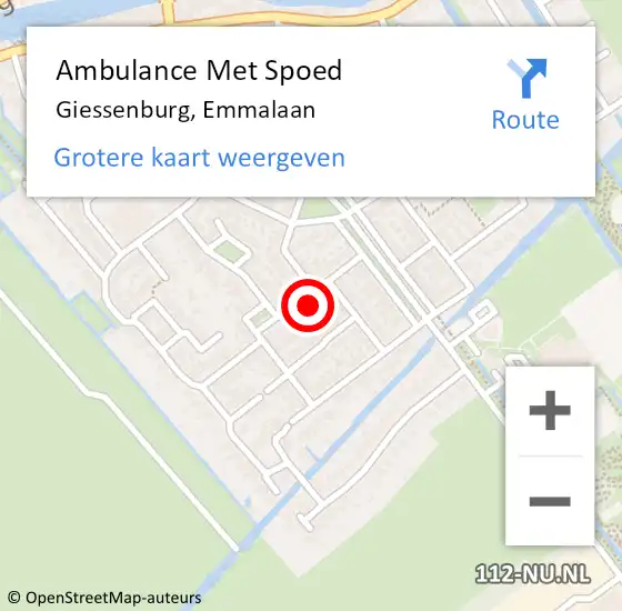 Locatie op kaart van de 112 melding: Ambulance Met Spoed Naar Giessenburg, Emmalaan op 6 oktober 2022 14:01