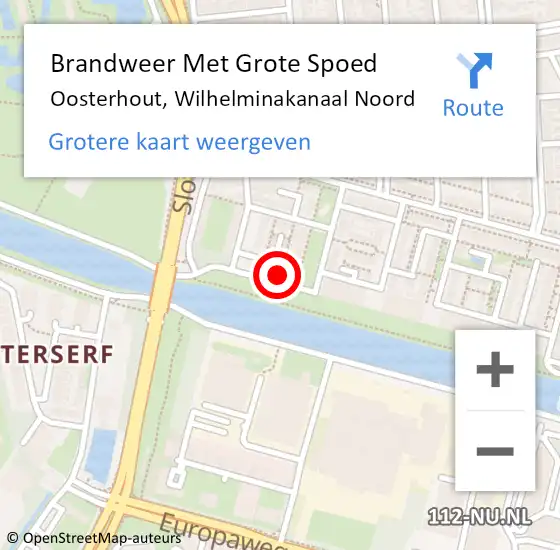 Locatie op kaart van de 112 melding: Brandweer Met Grote Spoed Naar Oosterhout, Wilhelminakanaal Noord op 6 oktober 2022 14:10