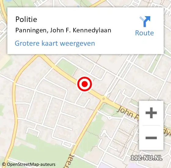 Locatie op kaart van de 112 melding: Politie Panningen, John F. Kennedylaan op 6 oktober 2022 14:21
