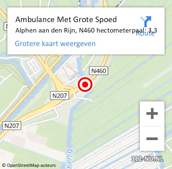 Locatie op kaart van de 112 melding: Ambulance Met Grote Spoed Naar Alphen aan den Rijn, N460 hectometerpaal: 3,3 op 6 oktober 2022 15:03