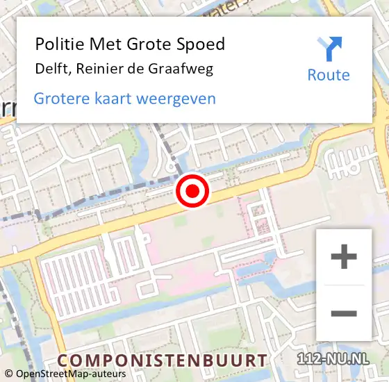 Locatie op kaart van de 112 melding: Politie Met Grote Spoed Naar Delft, Reinier de Graafweg op 6 oktober 2022 15:05